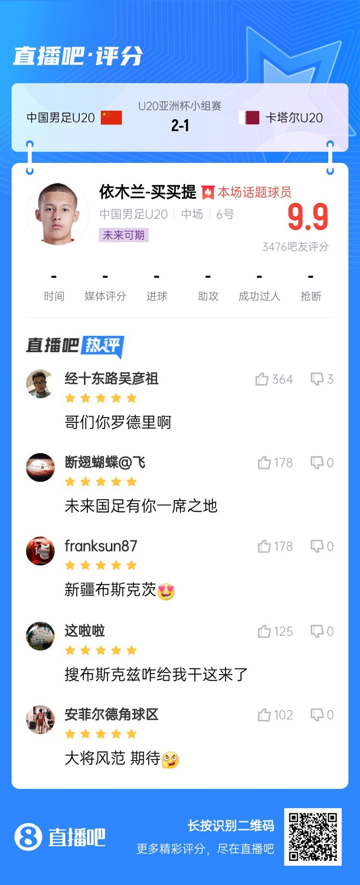  依木蘭+陳澤仕泰山中場(chǎng)連線！19歲依木蘭獲封：新疆布斯克茨！