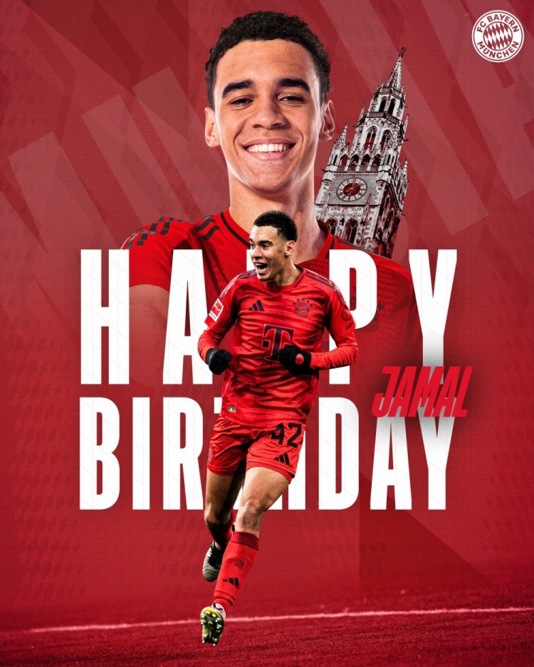  拜仁官方祝穆西亞拉22歲生日快樂，加盟至今出戰(zhàn)196次獲59球38助