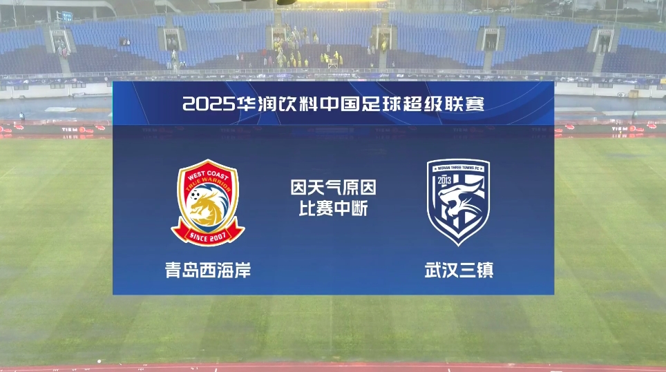  比賽延期！青島西海岸vs武漢三鎮(zhèn)進(jìn)行至18分鐘，因天氣中斷30分鐘