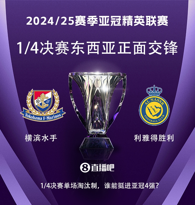  亞冠1/4決賽對(duì)陣：利雅得勝利vs橫濱水手，C羅vs安德森-洛佩斯！